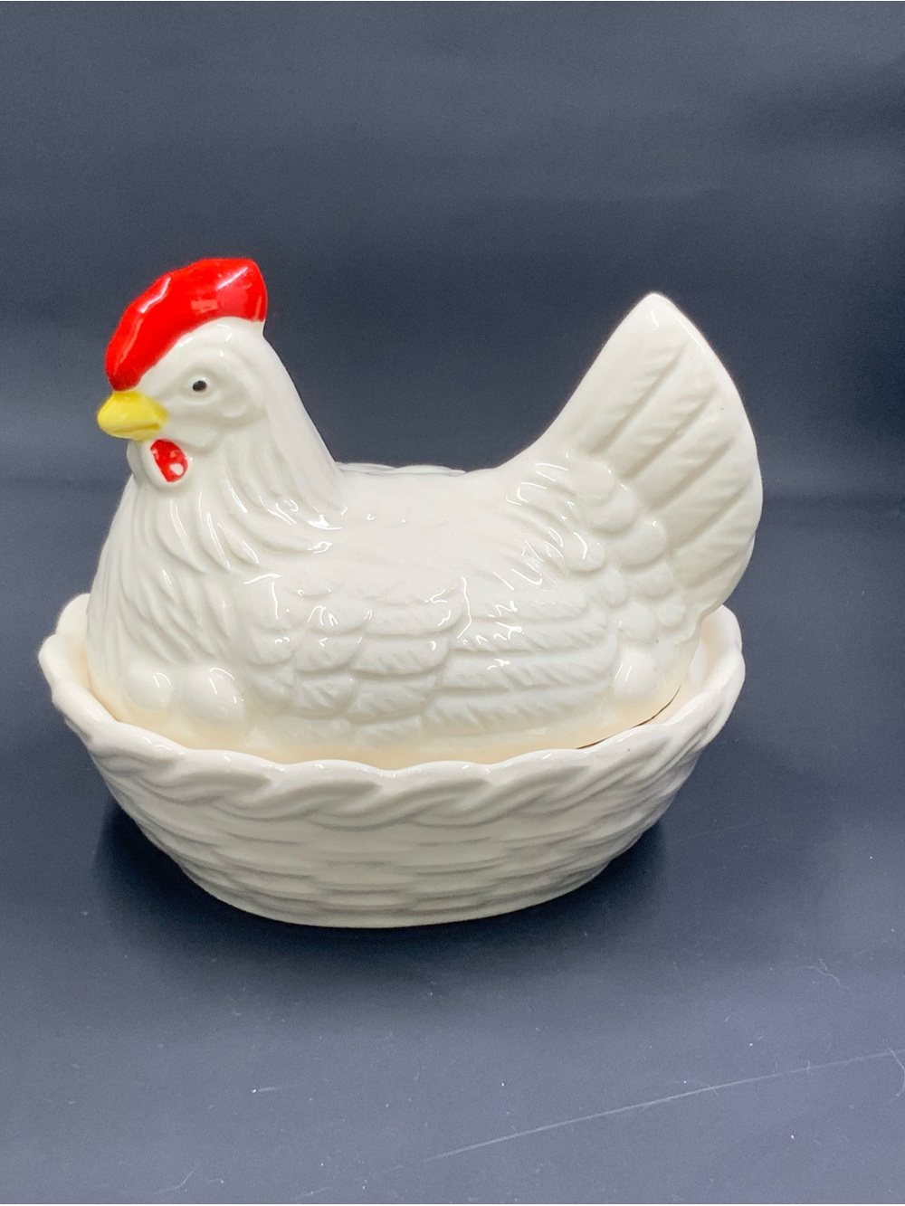 Vintage White Ceramic Hen on Nest Covered Dish - Kitchen Serveware